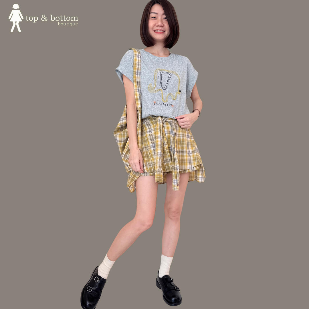 EMBROIDERED TEE & CHECKED SHORTS SET SUIT