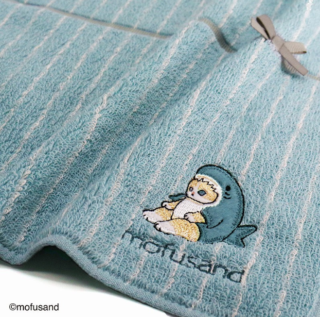 Mofusand 刺繡 手帕 Towel 鯊魚貓 藍