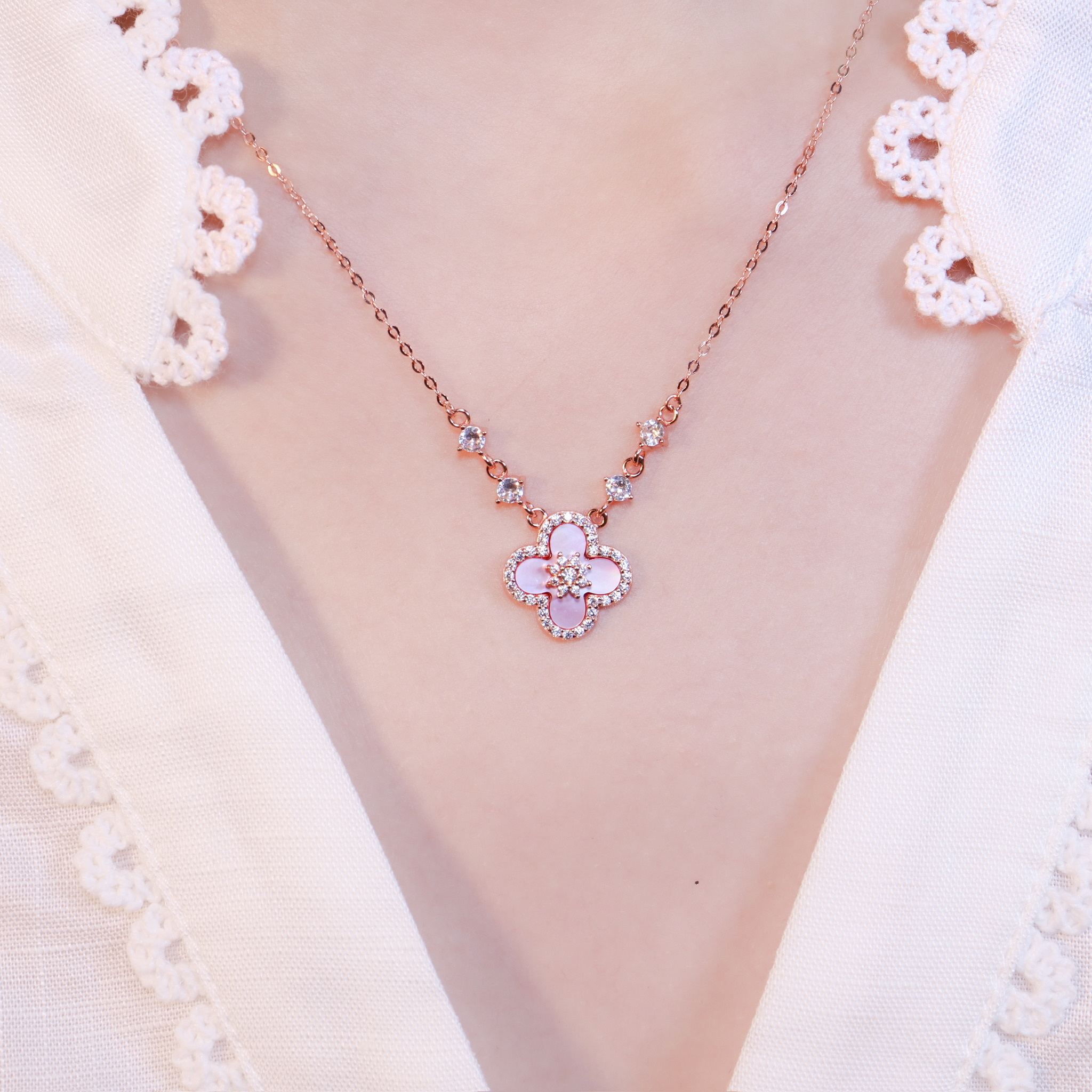 | 925純銀・厚鍍白金・ 厚鍍玫瑰金 | 時刻幸福項鍊 (銀/玫瑰金) | NE1636 |