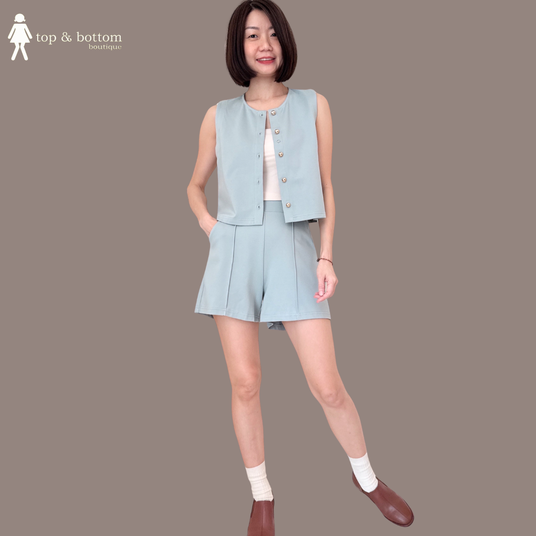 SOFT FABRIC BUTTON BLOUSE & SHORTS SET SUIT
