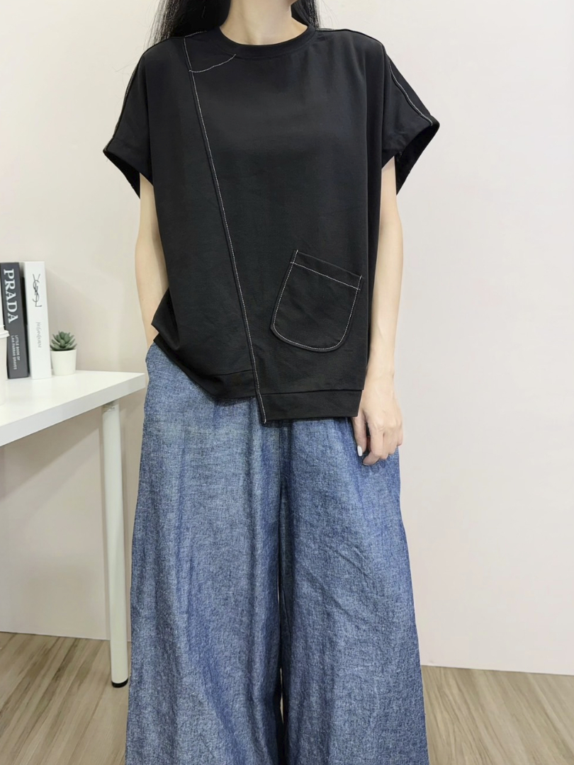 不對稱設計感系列★寬鬆顯瘦舒適棉T