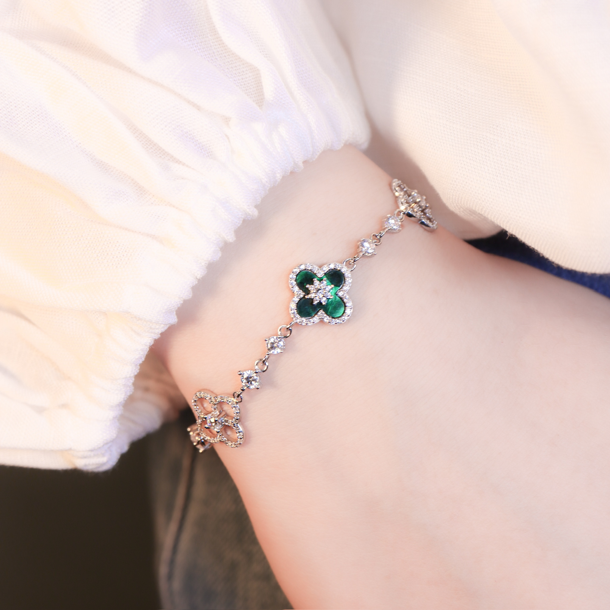 | 925純銀・白金 | 時刻幸福手鏈2.0(白色/綠色) | BR1549 |