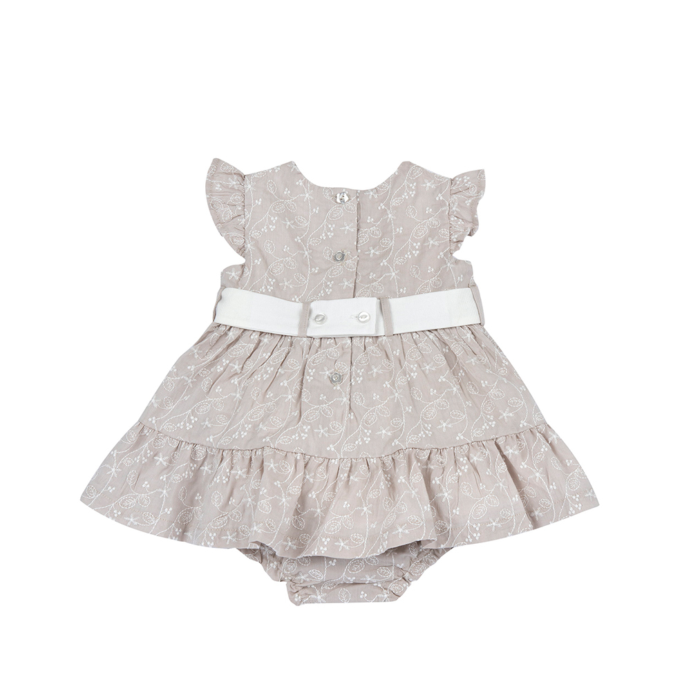 摩洛哥花園-繡花朵布荷葉袖洋裝(+包屁褲)