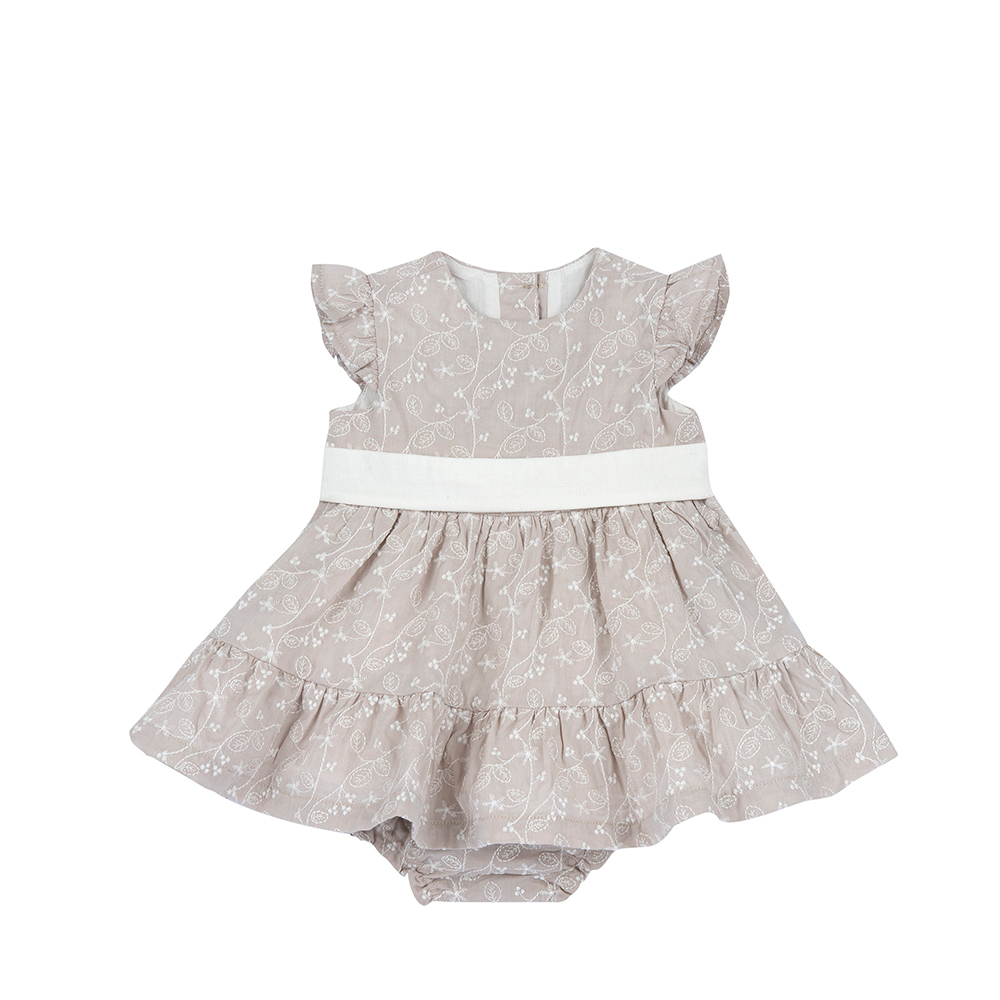 摩洛哥花園-繡花朵布荷葉袖洋裝(+包屁褲)