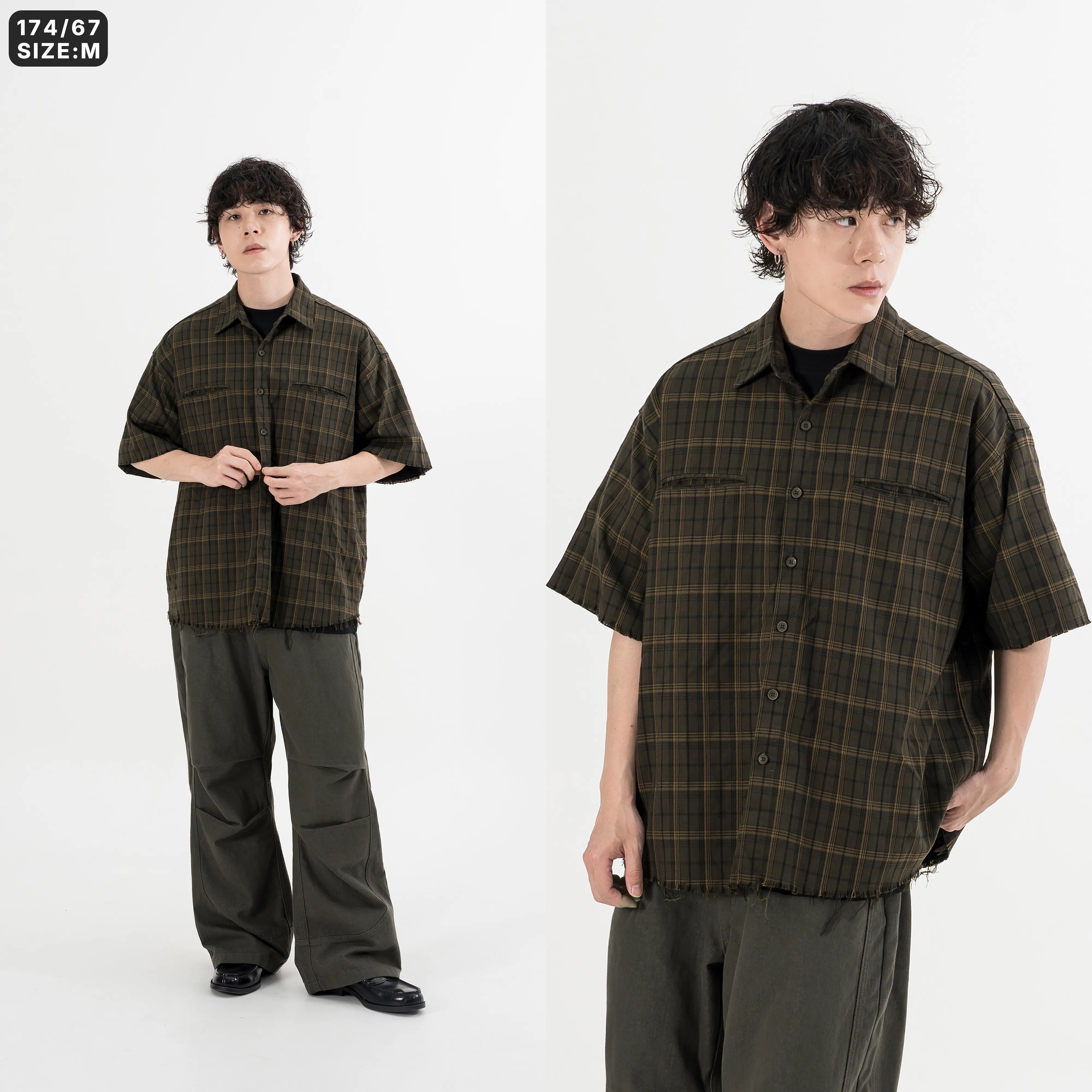 AGILITY Boxy Fit Distressed Shirts 破壞不修邊 格紋短袖襯衫 [DS88]