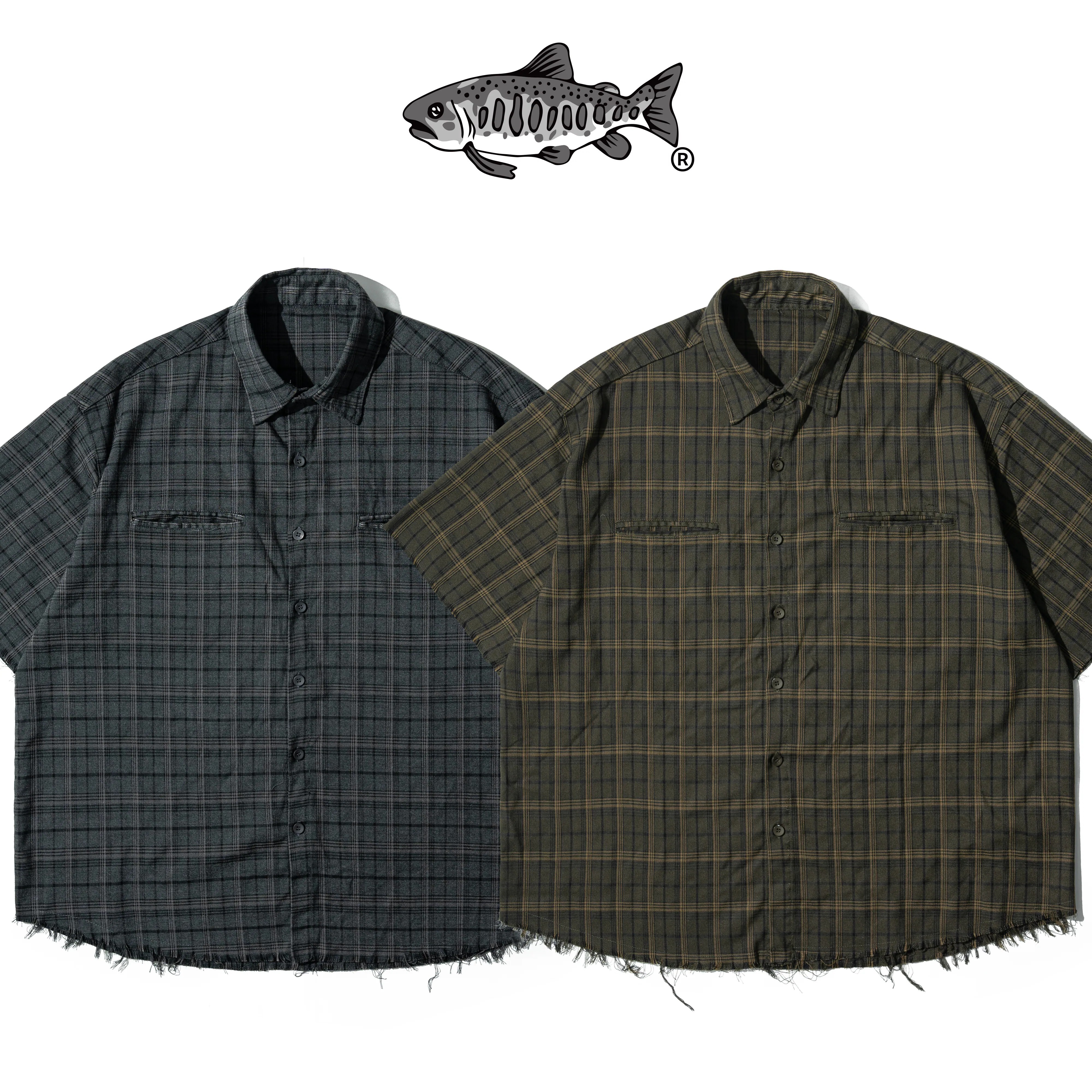 AGILITY Boxy Fit Distressed Shirts 破壞不修邊 格紋短袖襯衫 [DS88]