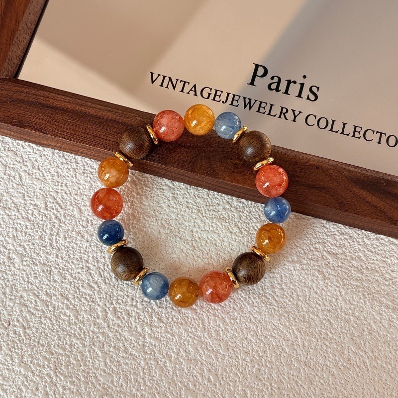 【敦煌】黃膠花x藍晶石x沉香x紅膠花天然水晶手串