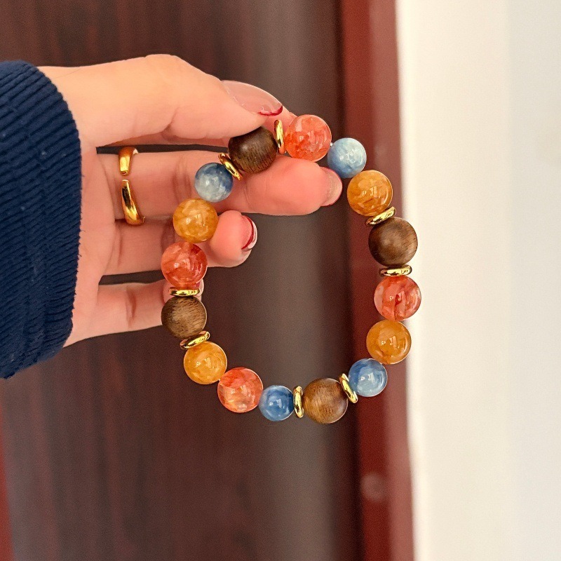 【敦煌】黃膠花x藍晶石x沉香x紅膠花天然水晶手串