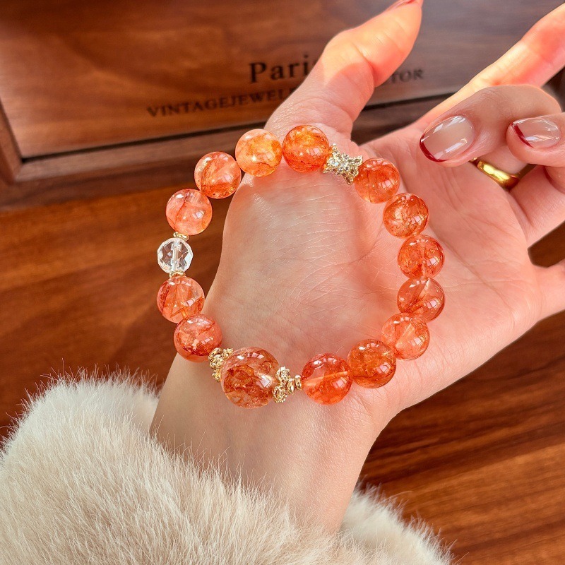 【暮色流金】天然紅膠花水晶手鍊