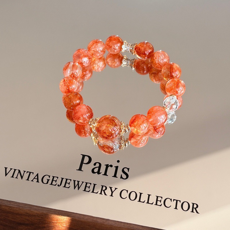 【暮色流金】天然紅膠花水晶手鍊