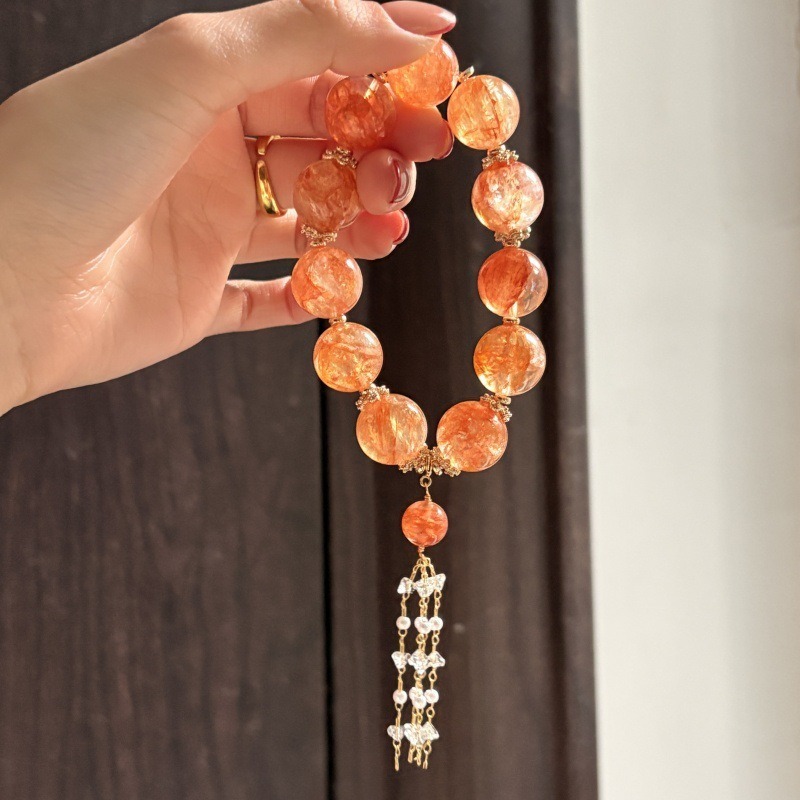 【錦月】天然紅膠花流蘇水晶手串