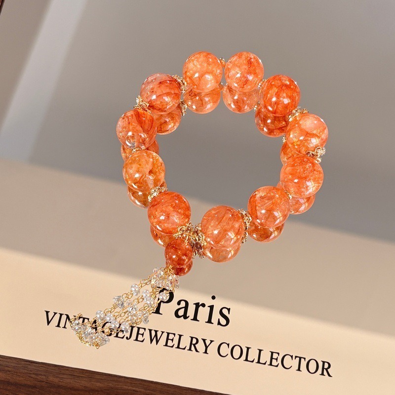 【錦月】天然紅膠花流蘇水晶手串