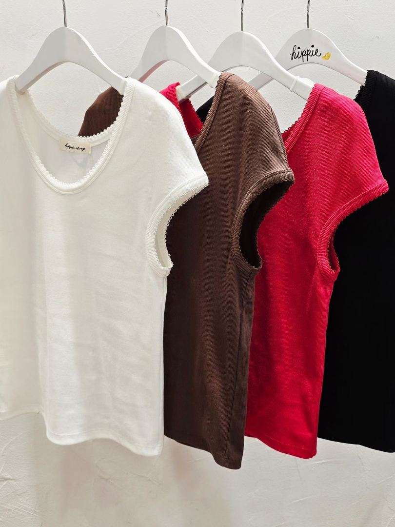 氣質U領羅紋棉T★修飾鎖骨顯瘦上衣