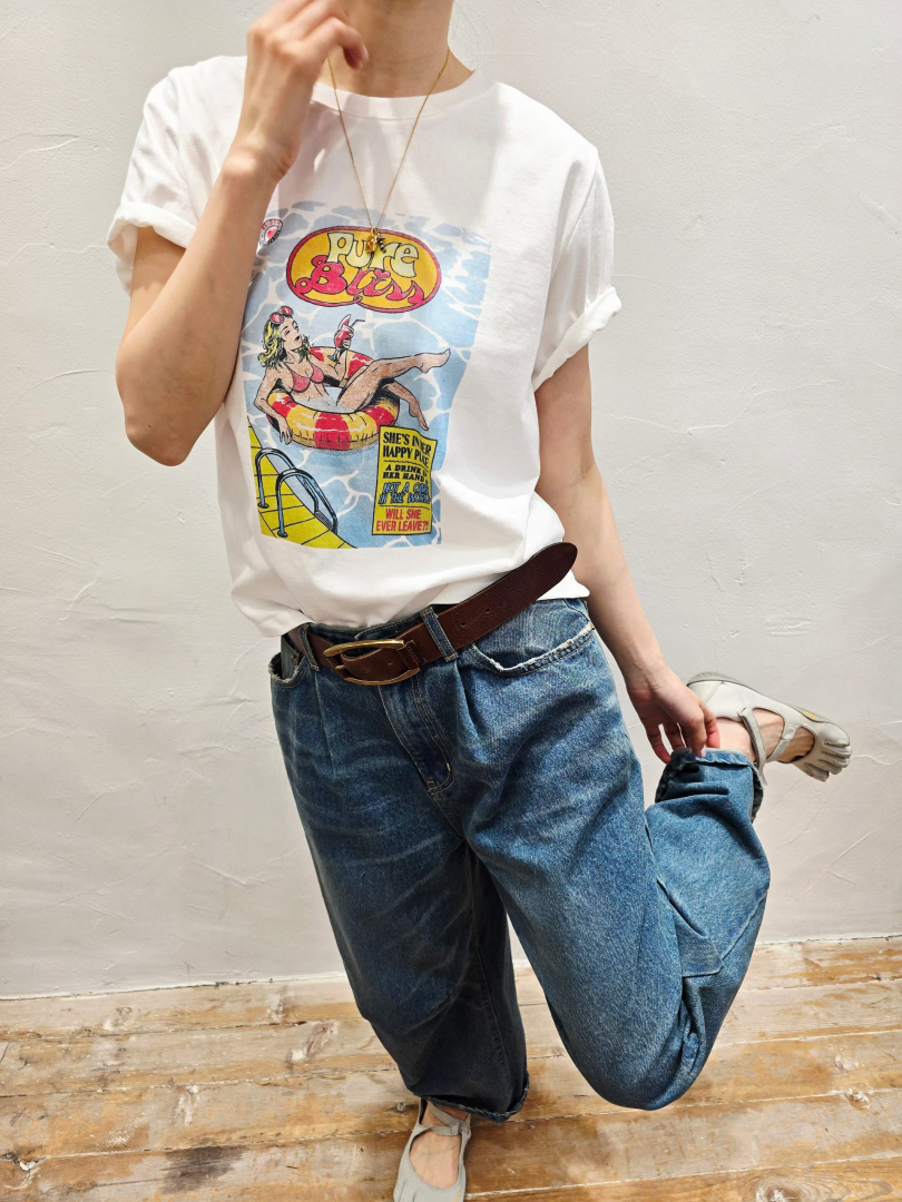 顯瘦微寬鬆短袖系列★韓系復古女孩印花棉T