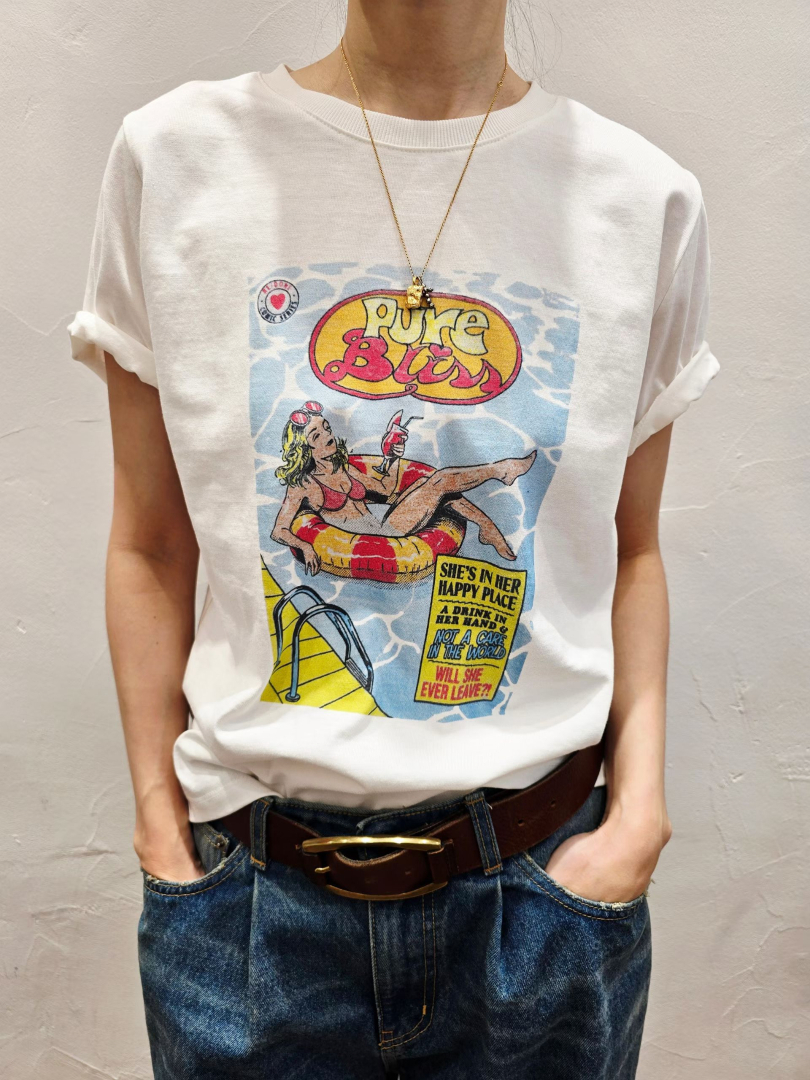 顯瘦微寬鬆短袖系列★韓系復古女孩印花棉T