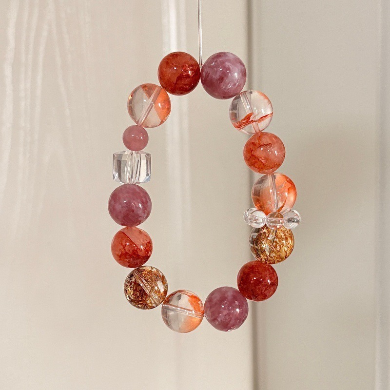 【迷霧金棕】紅膠花x白水晶x紫馬粉x紫祖母晶金箔錦鯉膠花水晶