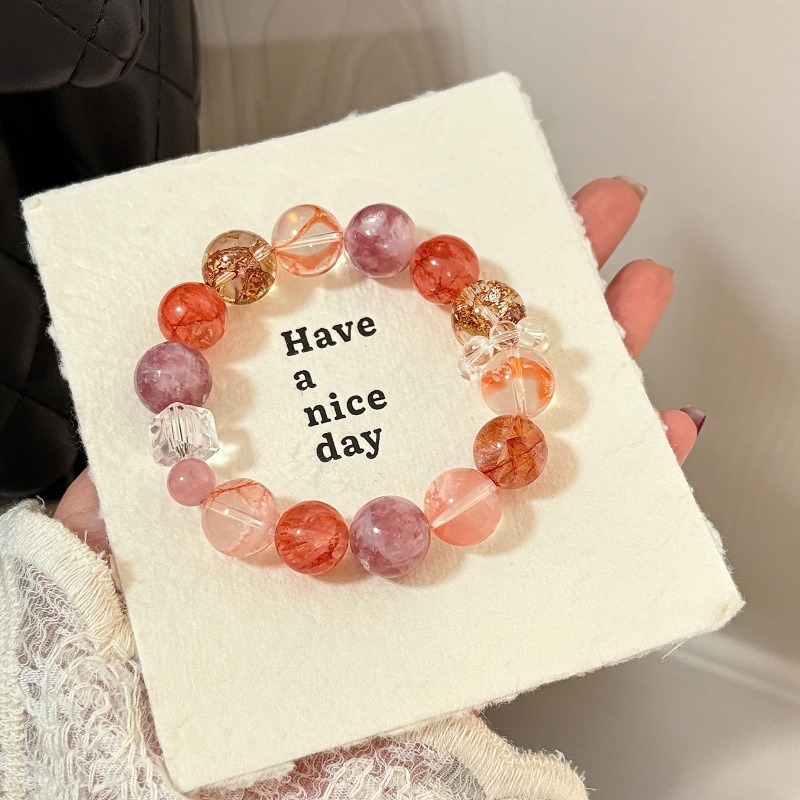 【迷霧金棕】紅膠花x白水晶x紫馬粉x紫祖母晶金箔錦鯉膠花水晶