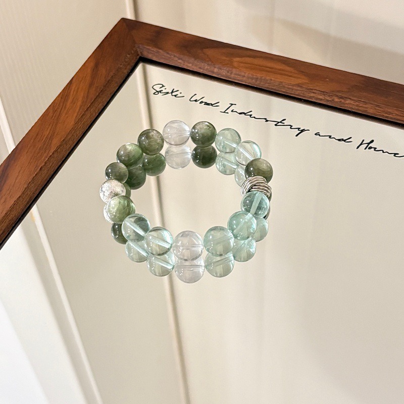【綠野波光】綠螢石x綠鋰雲母x白幽靈水晶手鍊