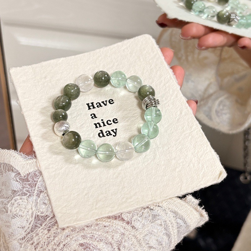 【綠野波光】綠螢石x綠鋰雲母x白幽靈水晶手鍊