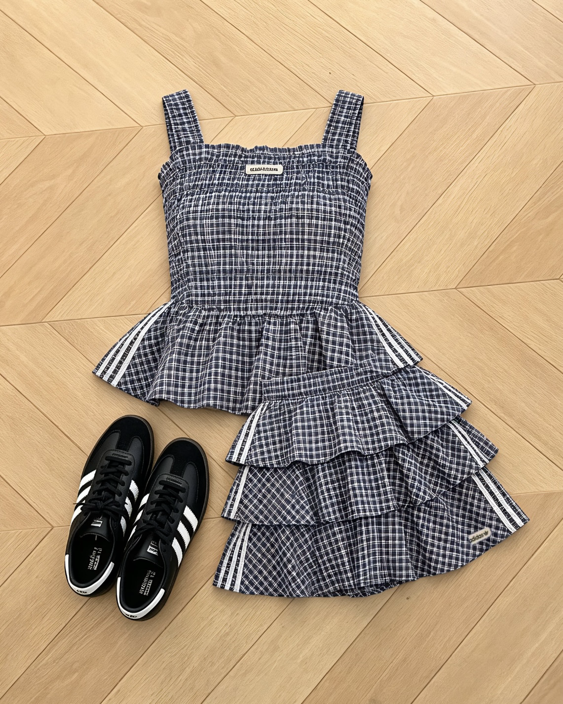 ADIDAS ORIGINALS 格紋系列 背心 蛋糕裙 荷葉邊 MIUMIU風 藍色 黃色