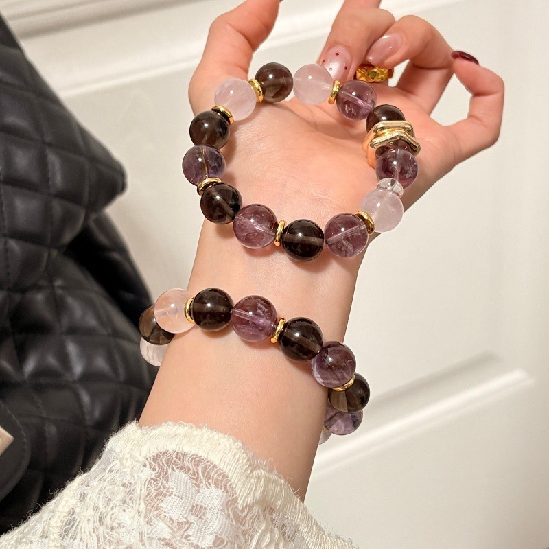 【紫金】紫水晶x粉水晶x冰曜石天然水晶能量手鍊
