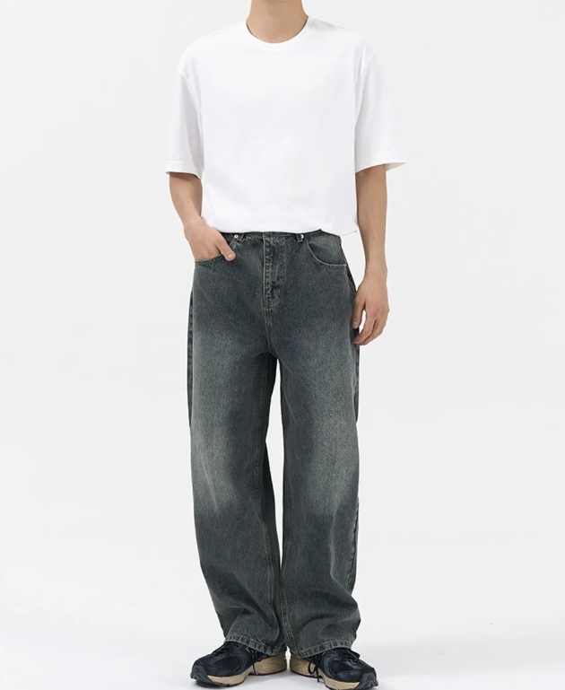 【OWN】TOFFEE 牛仔褲 水洗 刷白 寬褲 男女同款