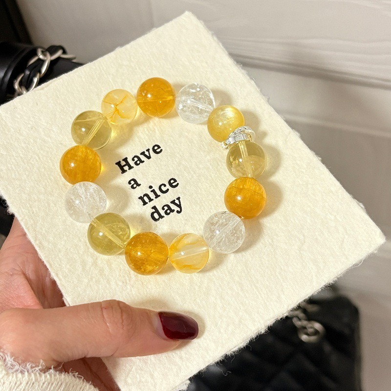 【紙醉金迷】黃螢石x黃金鋰雲母x黃膠花x黃水晶x白阿賽特水晶手鍊