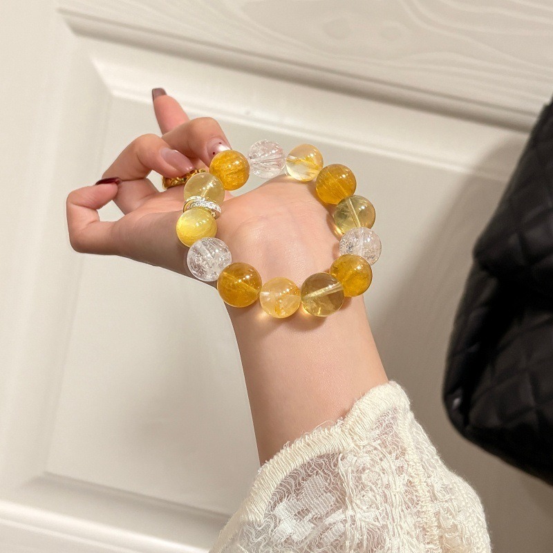 【紙醉金迷】黃螢石x黃金鋰雲母x黃膠花x黃水晶x白阿賽特水晶手鍊