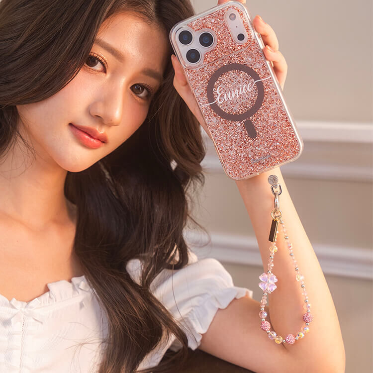 桃花粉晶幸運草 串珠手腕繩 短掛繩  串珠掛繩 手機掛繩