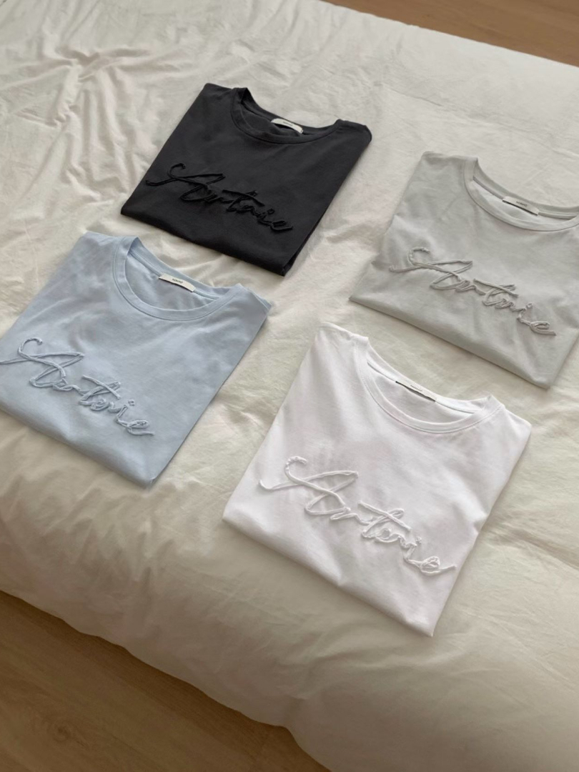 正韓簡約百搭上衣★立體字母質感棉T