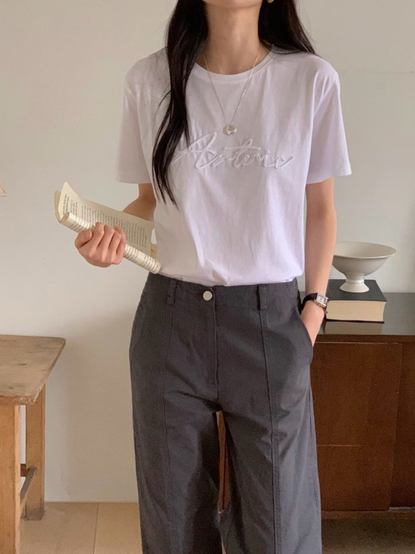 正韓簡約百搭上衣★立體字母質感棉T