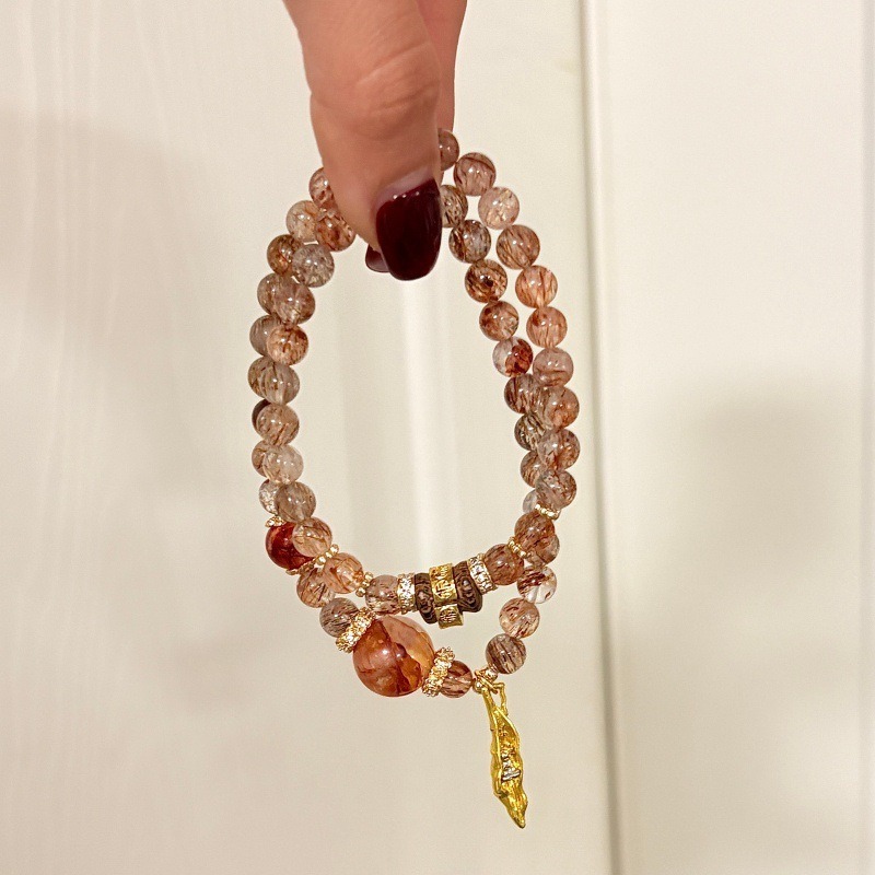 【萬順】黑金超七x紅膠花招財轉運水晶手鍊