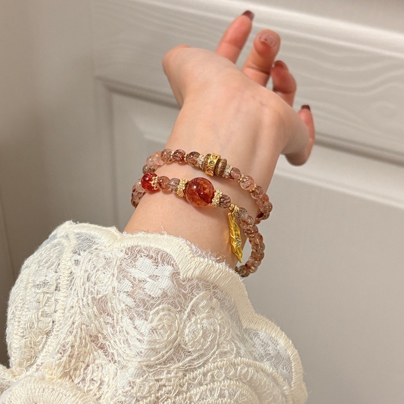 【萬順】黑金超七x紅膠花招財轉運水晶手鍊