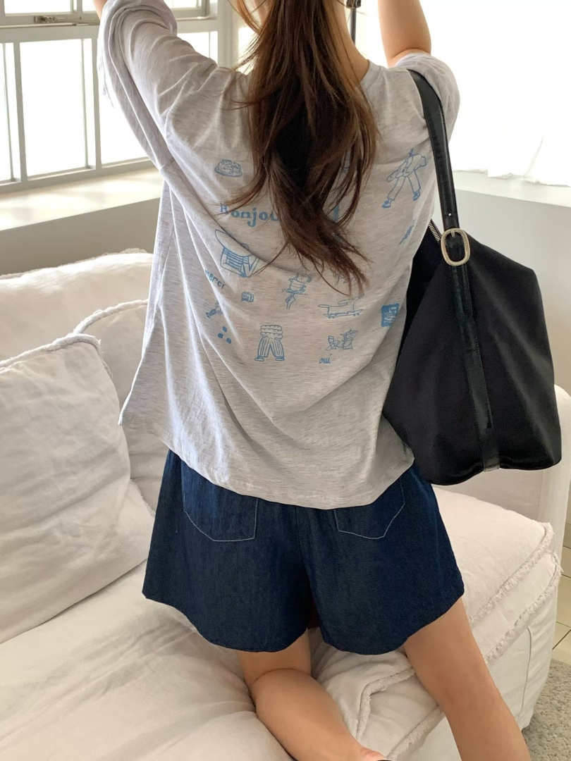 文青感百搭系列★Bonjour法式插畫棉T