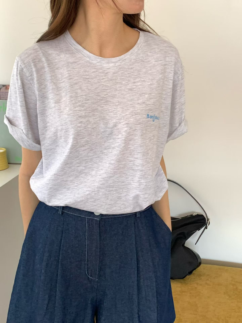 文青感百搭系列★Bonjour法式插畫棉T