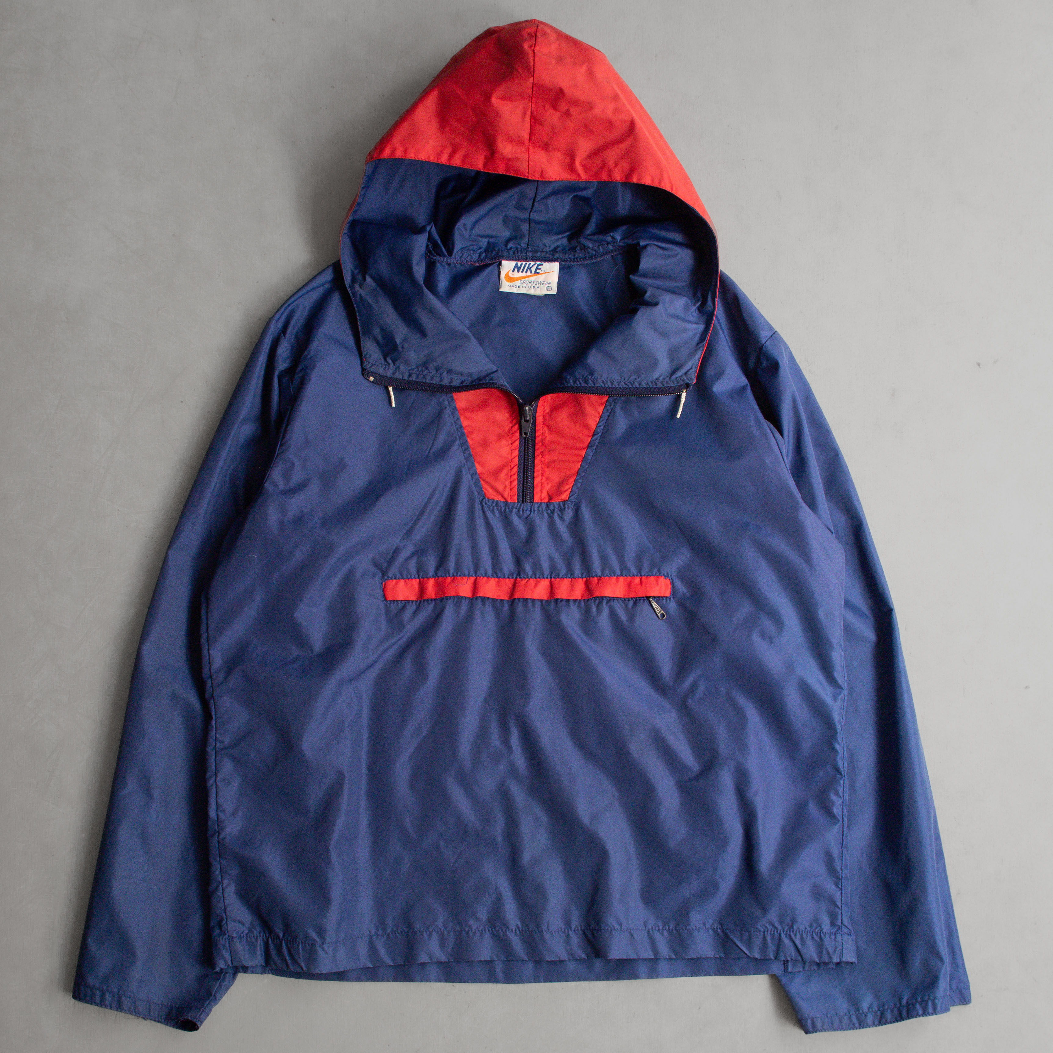 70S NIKE WINDBREAKER ANORAK 美國製 深藍 連帽 尼龍 防風 套頭外套 M