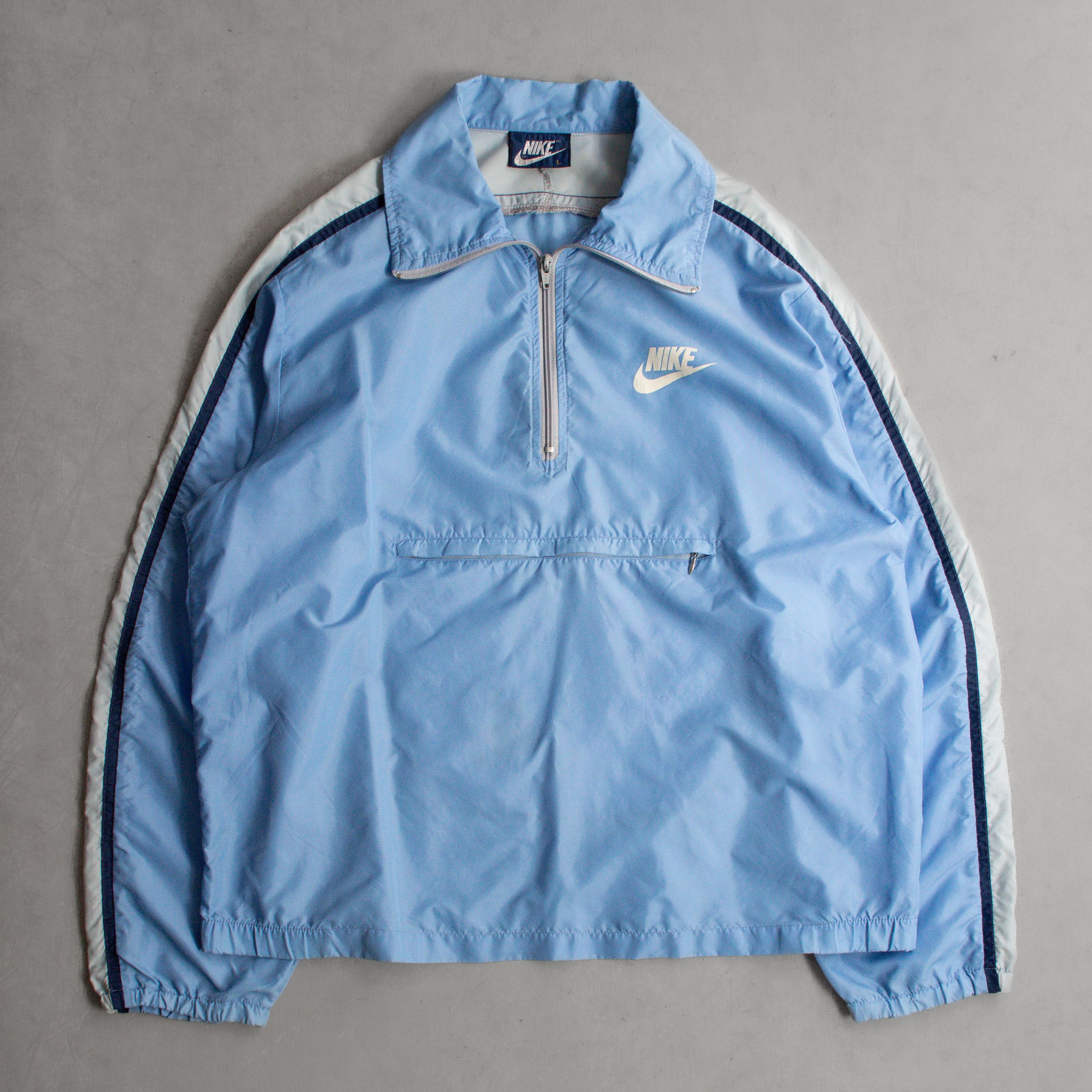 80S NIKE WINDBREAKER PULLOVER 美國製 藍色 可收納 尼龍 防風 套頭上衣 L