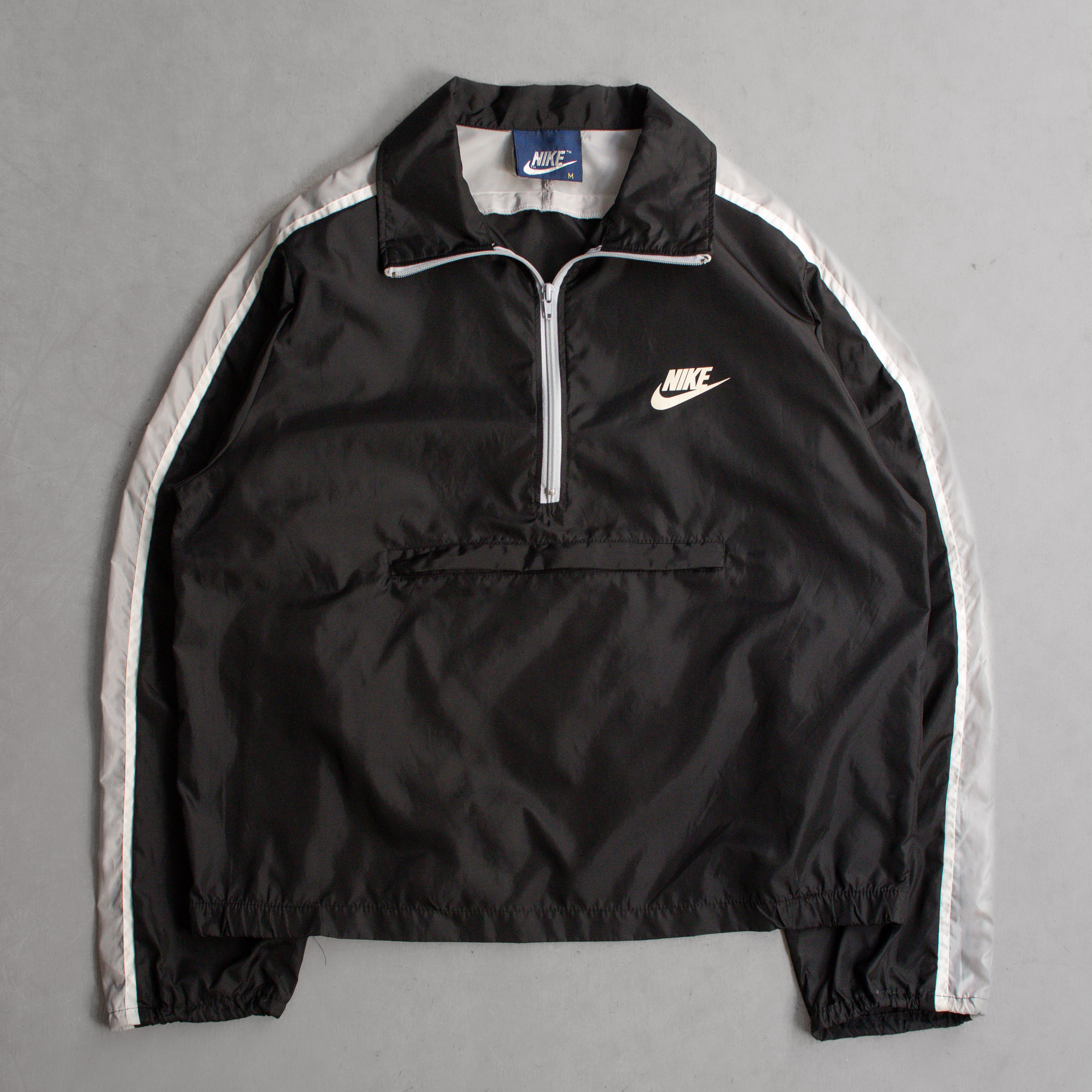 80S NIKE WINDBREAKER PULLOVER 美國製 黑灰 可收納 尼龍 防風 套頭上衣 M
