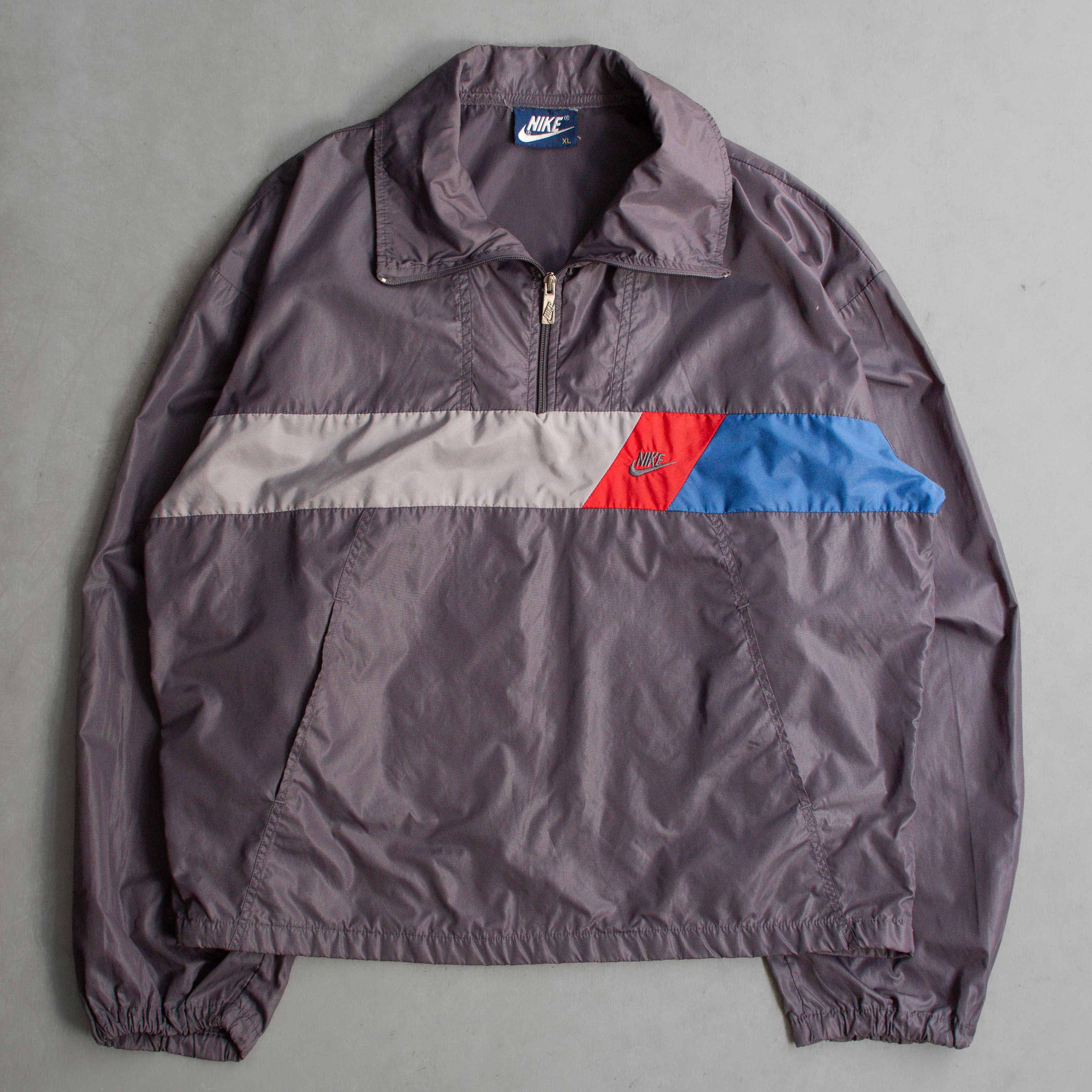 80S NIKE WINDBREAKER PULLOVER 美國製 灰色 尼龍 防風 套頭 上衣 XL