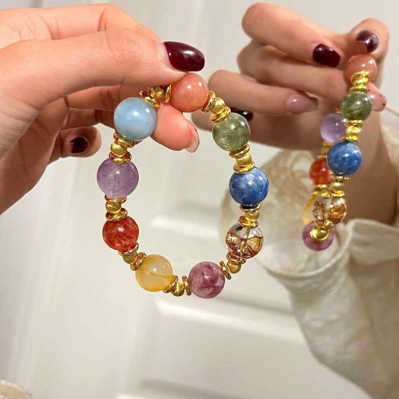 【多寶多福】藍晶石x金箔膠花x黃膠花x紅膠花x紫祖母晶x橙色月光石x海藍寶x紫水晶x綠鋰雲母
