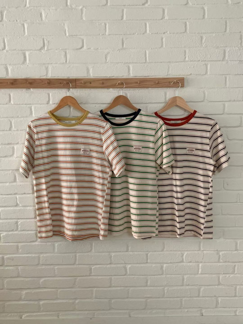 撞色細條紋系列★韓系減齡條紋上衣