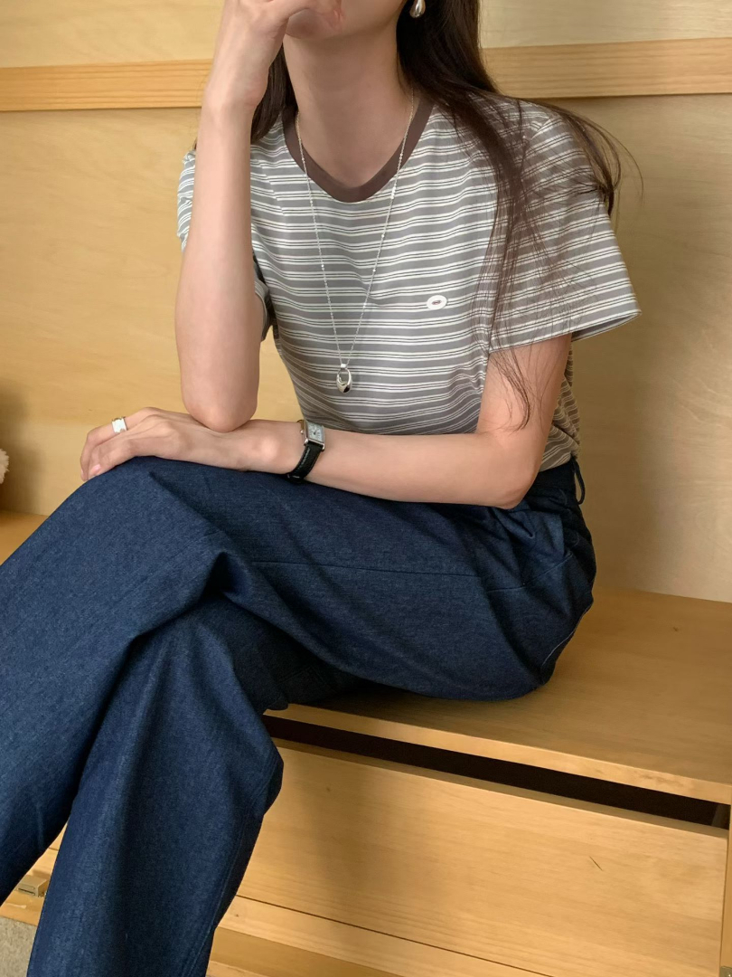 韓系氣質條紋系列★簡約優雅細條紋棉T