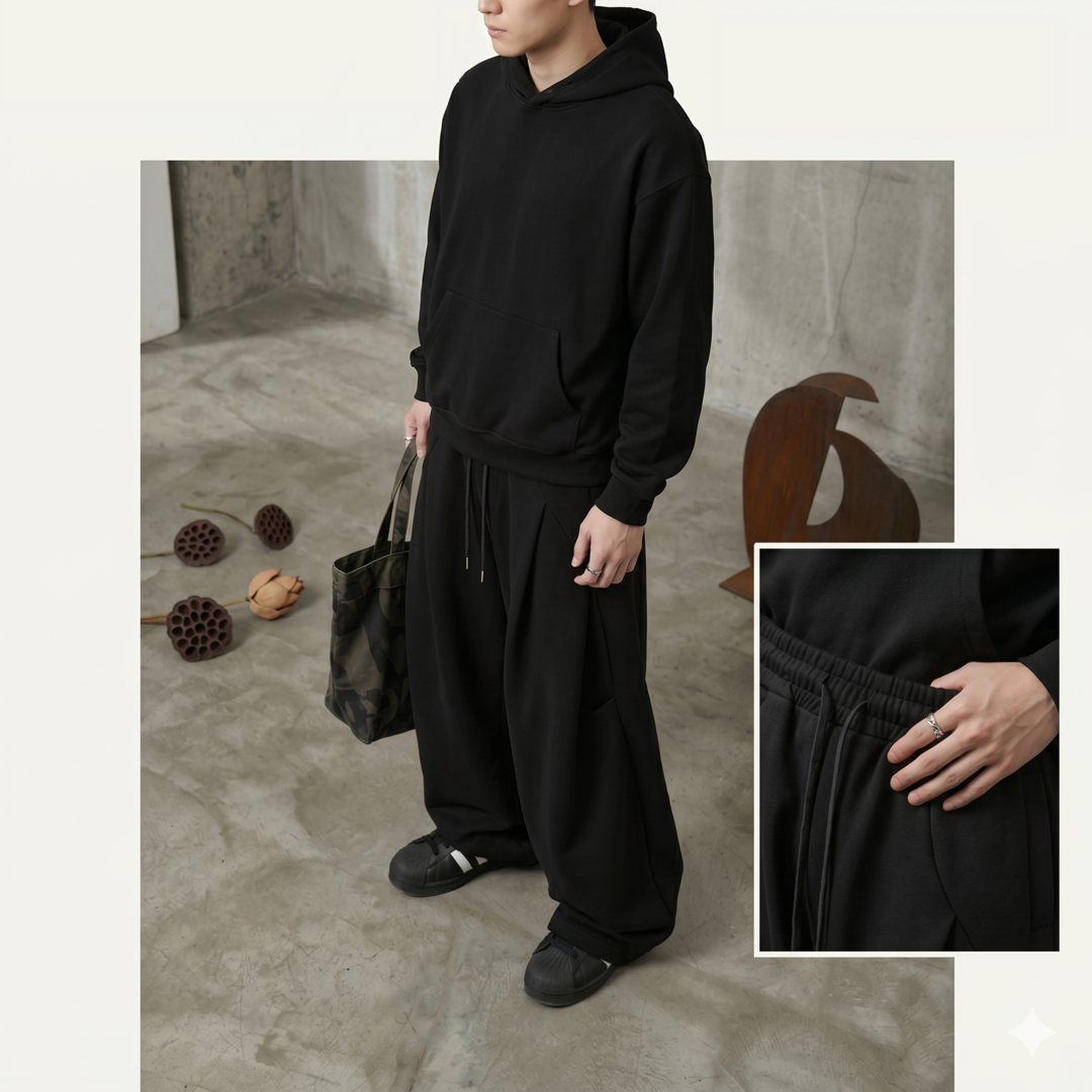 Comfort慵懶打褶棉長褲