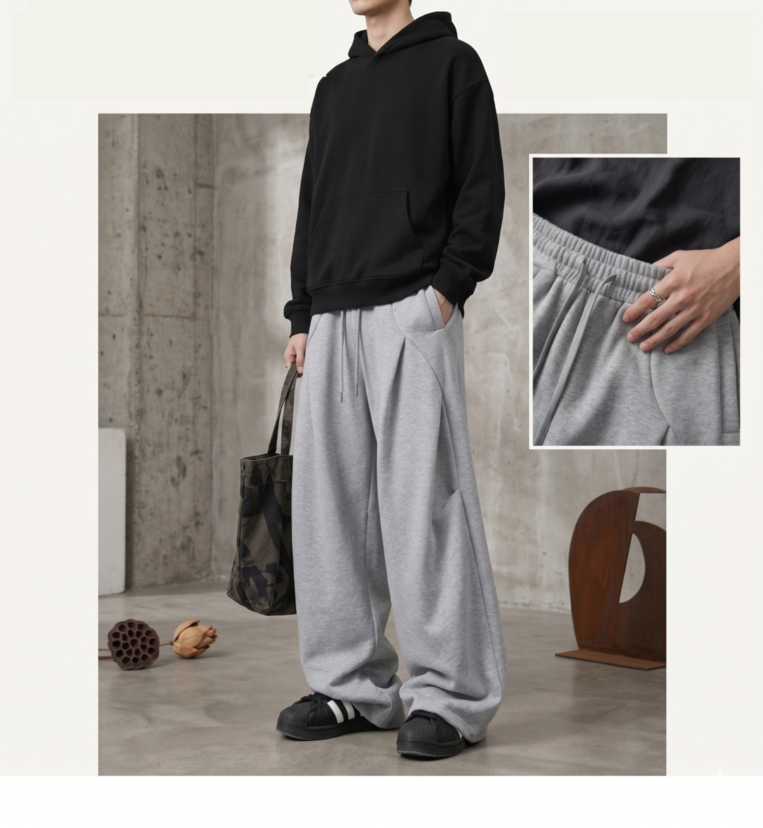 Comfort慵懶打褶棉長褲