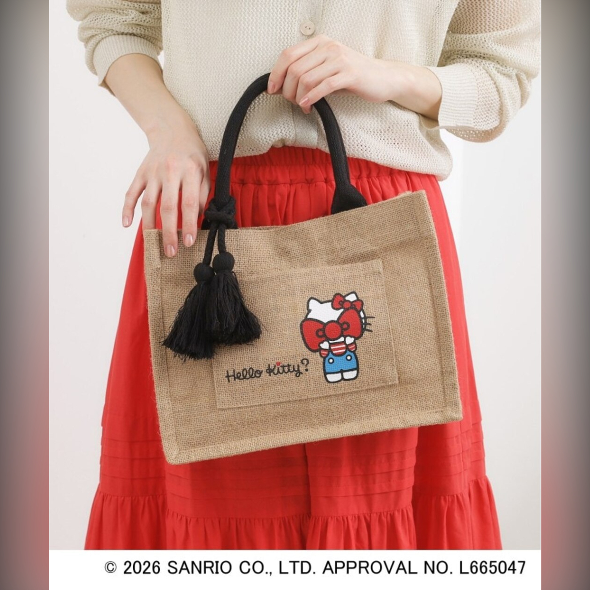 26083-KT Sanrio Hello Kitty x Grove 聯乘手提黃麻袋 遮臉款 #JP-GV26