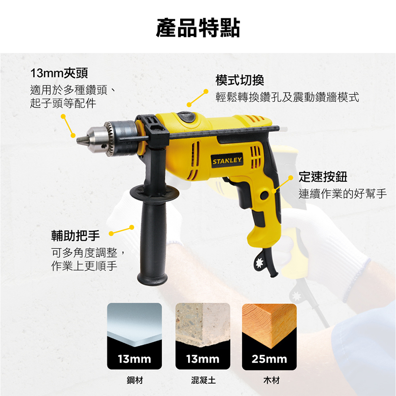 STANLEY 美國 史丹利｜550W 插電式四分震動電鑽 插電4分電鑽｜120件組-含手工具｜ST-SDH550KPA
