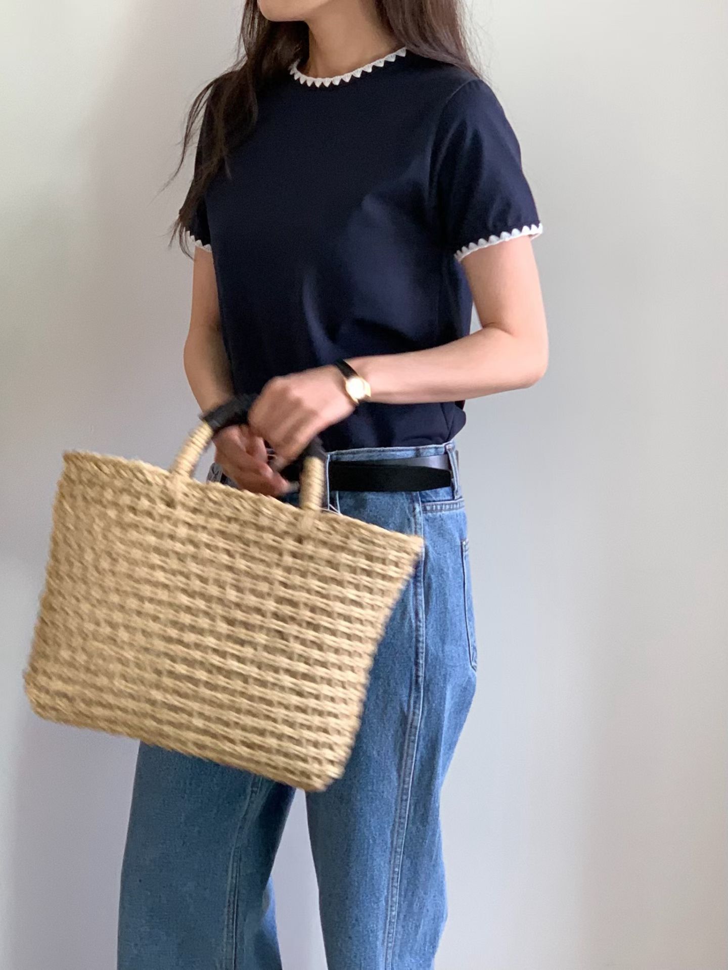 Embroidered border tee