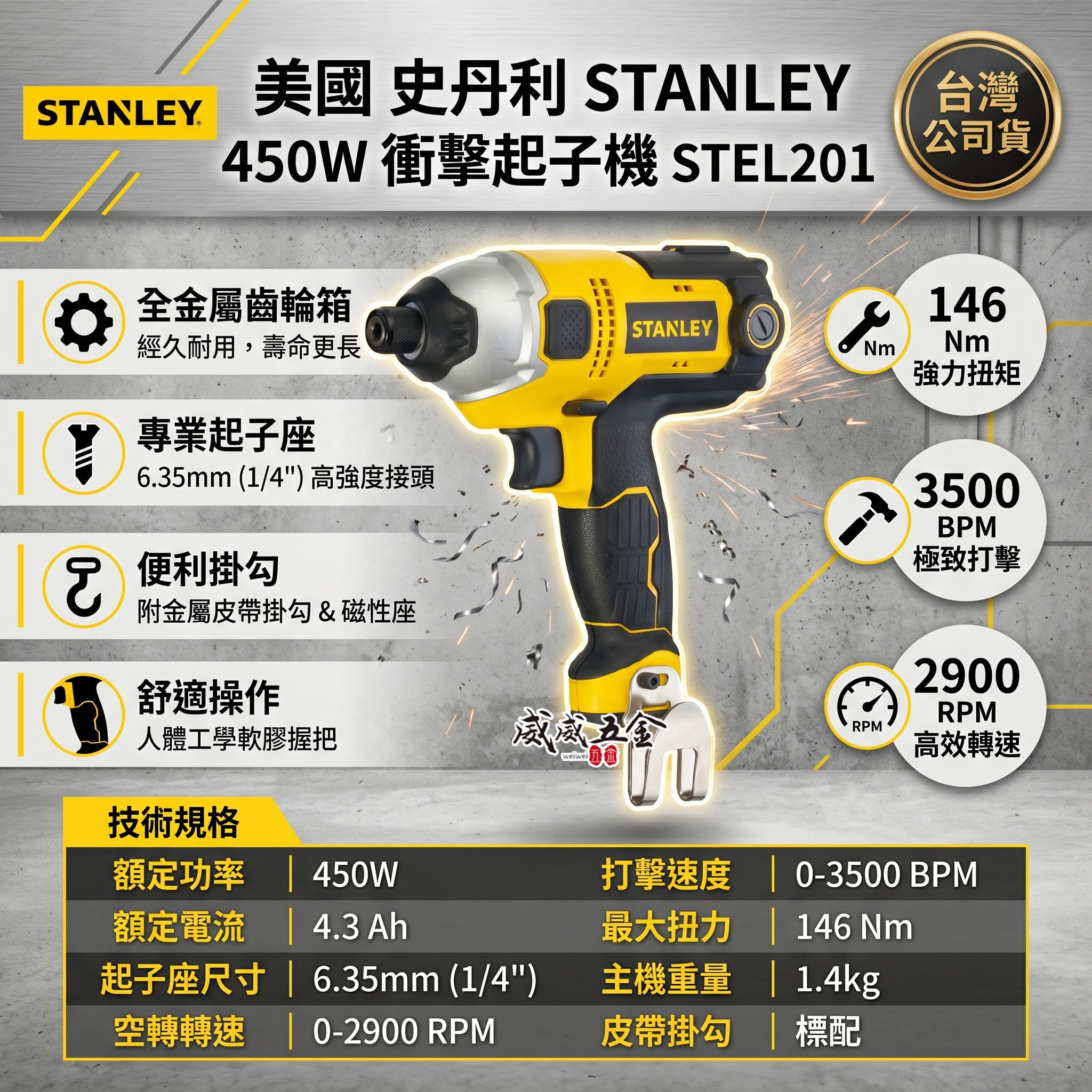STANLEY 美國 史丹利｜450W 插電式電鑽起子機 插電起子機 插電衝擊起子機｜STEL201｜公司貨