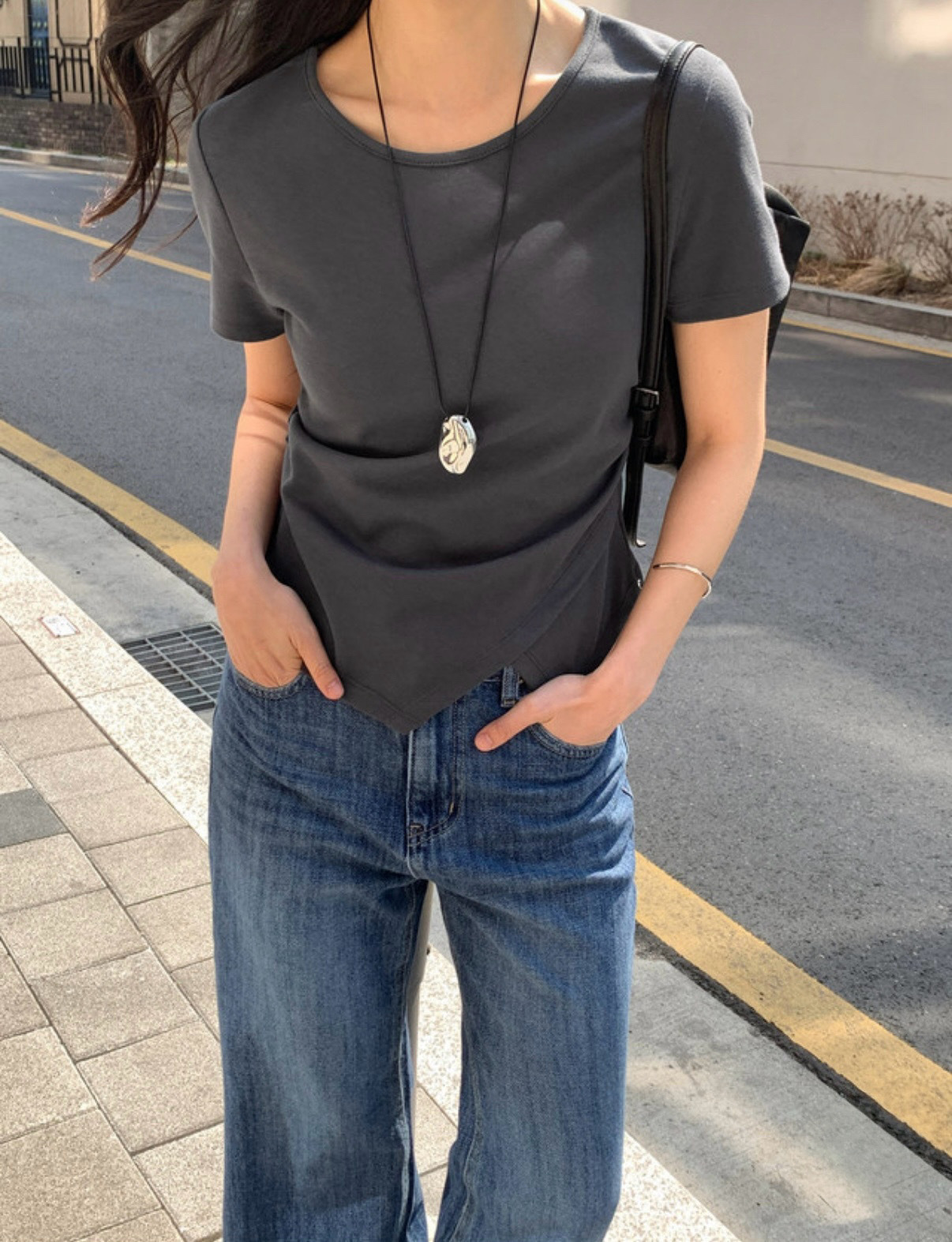 Elastic tension shirred round tee