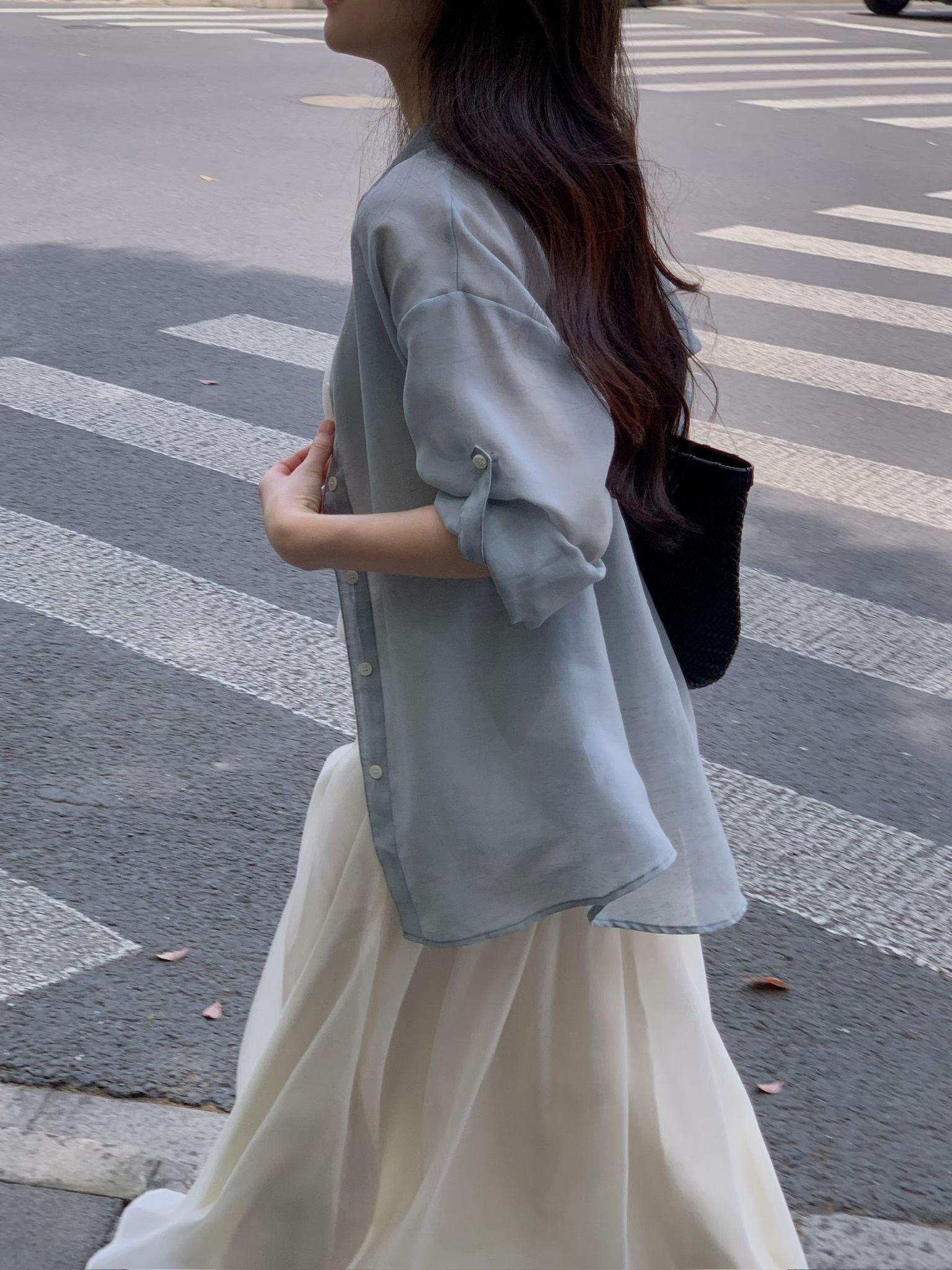 Roll up see through shirt